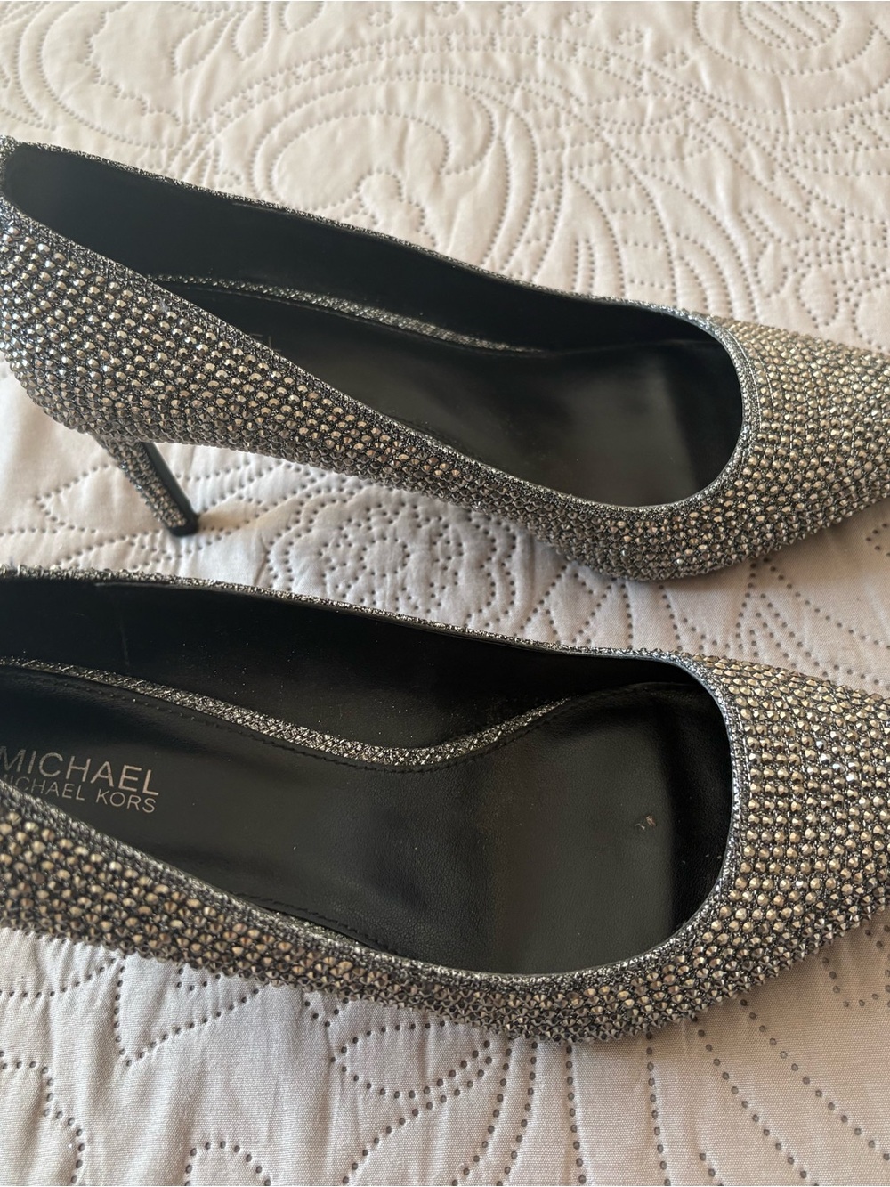 Michael Kors Silver Crystal Pointed Toe Heels